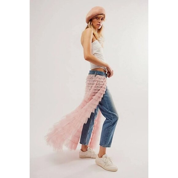 We The Free Pirouette Jean Skirt Combo Tulle Overlay Caviar Bar Blue & Pink 27 - Picture 1 of 14